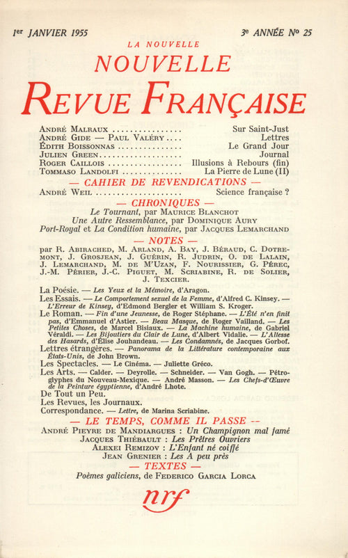 La Nouvelle Nouvelle Revue Française N' 25 (Janvier 1955)