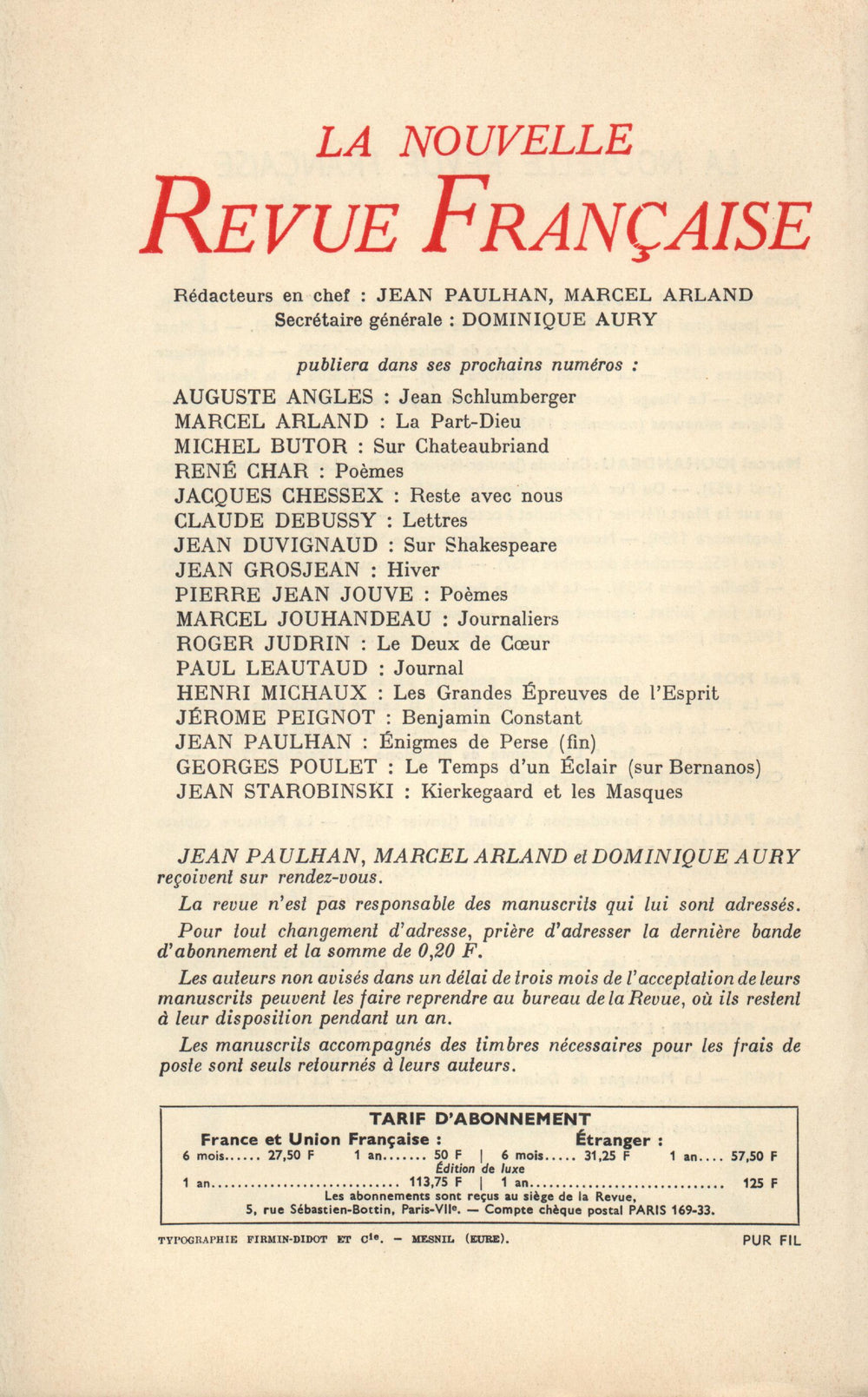 La Nouvelle Revue Française N' 130 (Octobre 1963)