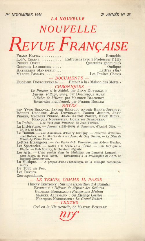 La Nouvelle Nouvelle Revue Française N' 23 (Novembre 1954)