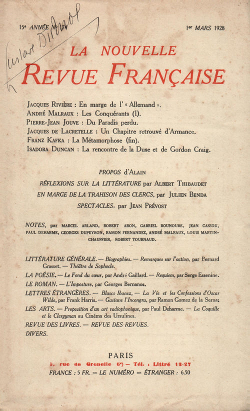 La Nouvelle Revue Française N' 174 (Mars 1928)