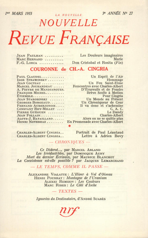 La Nouvelle Nouvelle Revue Française N' 27 (Mars 1955)