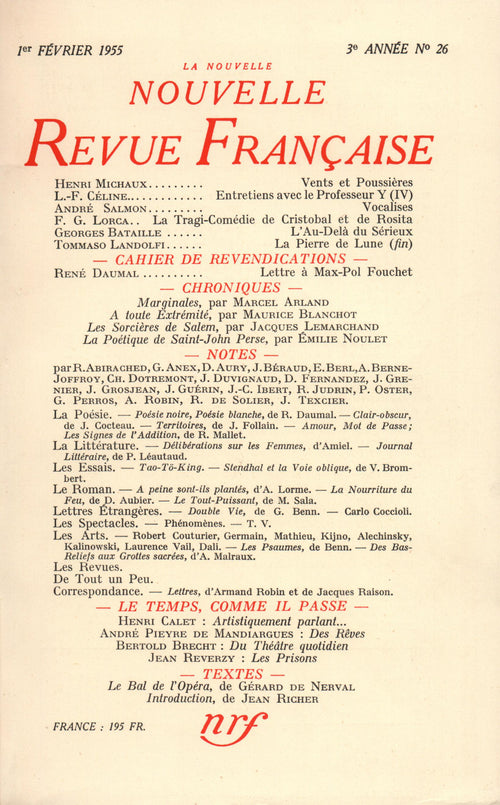 La Nouvelle Nouvelle Revue Française N' 26 (Février 1955)