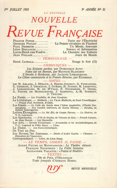 La Nouvelle Nouvelle Revue Française N' 31 (Juillet 1955)