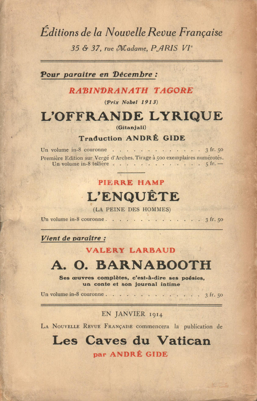 La Nouvelle Revue Française N' 60 (Décembre 1913)