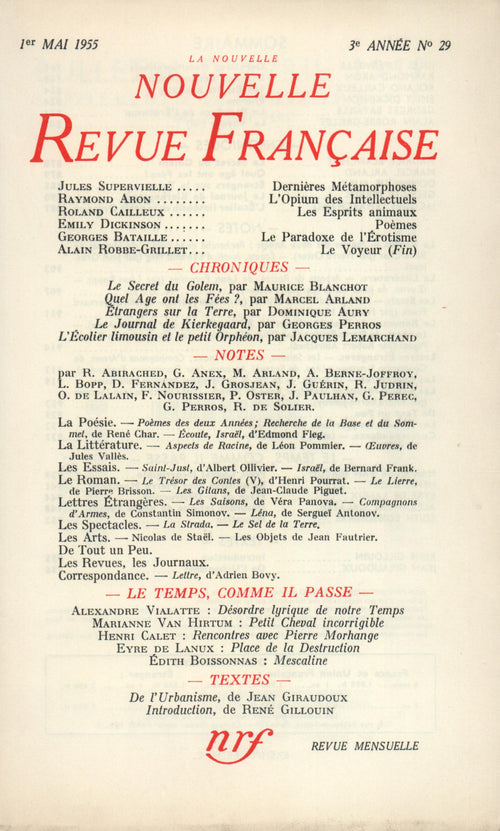 La Nouvelle Nouvelle Revue Française N' 29 (Mai 1955)