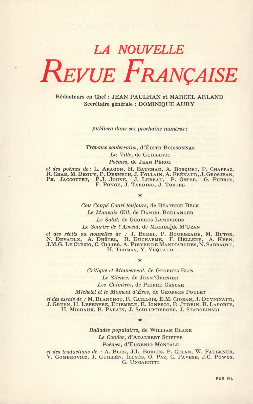 La Nouvelle Revue Française N' 173 (Mai 1967)