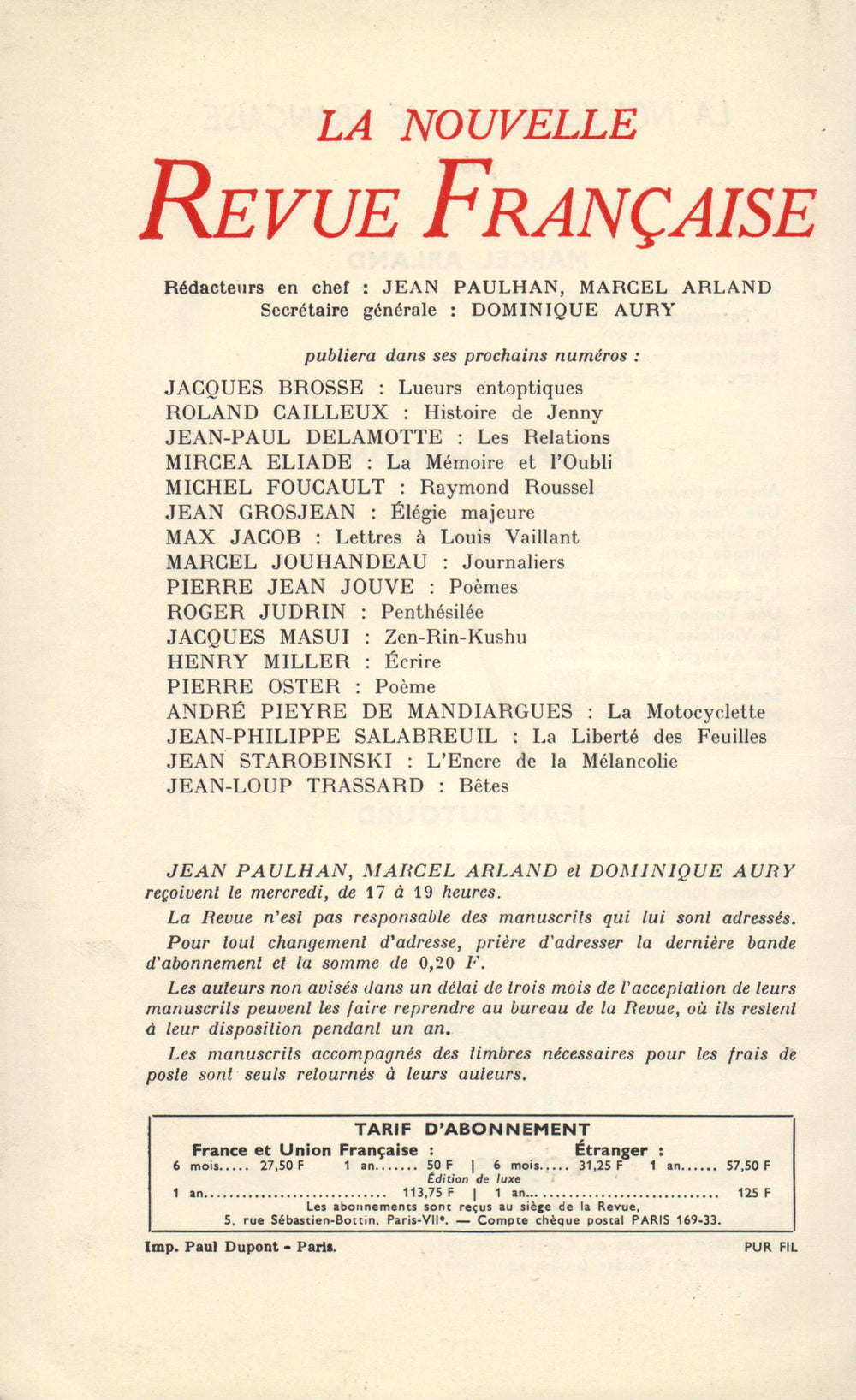La Nouvelle Revue Française N' 121 (Janvier 1963)