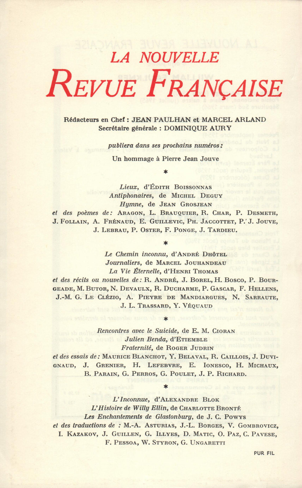 La Nouvelle Revue Française N' 180 (Décembre 1967)