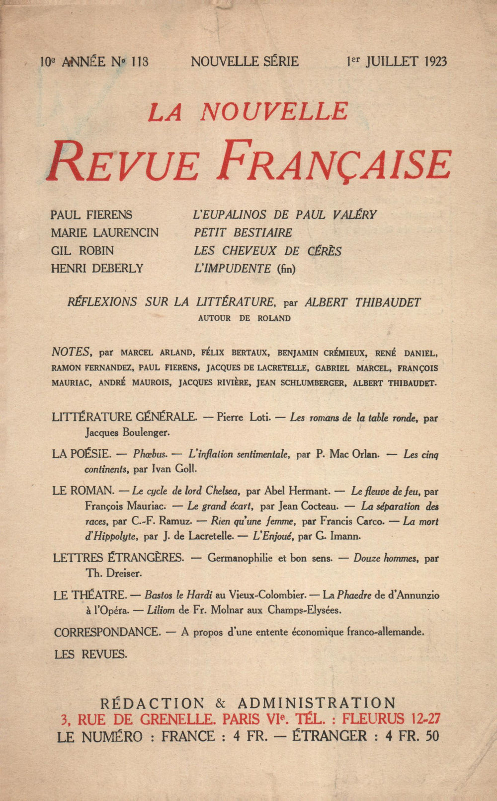 La Nouvelle Revue Française N' 118 (Juillet 1923)
