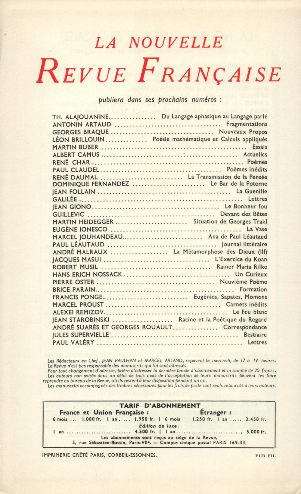 La Nouvelle Nouvelle Revue Française N' 49 (Janvier 1957)