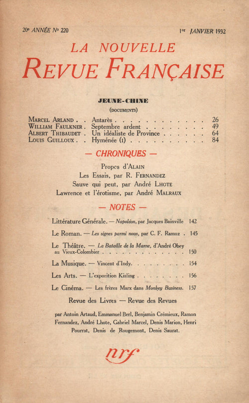La Nouvelle Revue Française N' 220 (Janvier 1932)