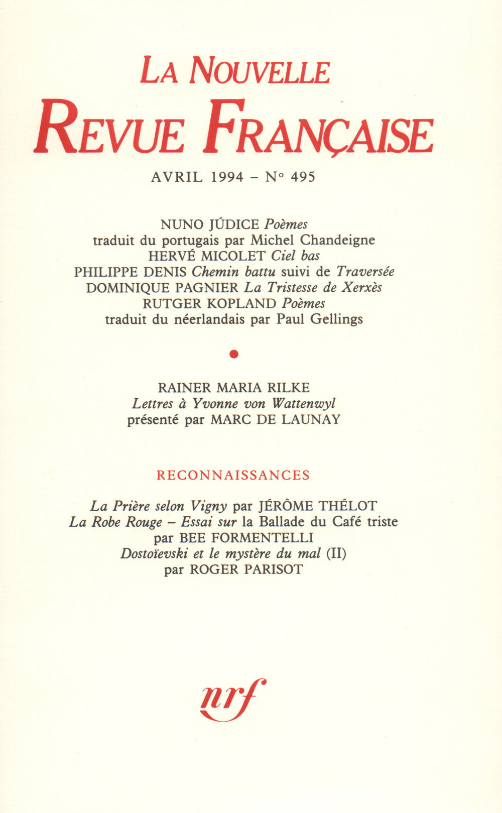 La Nouvelle Revue Française N° 495