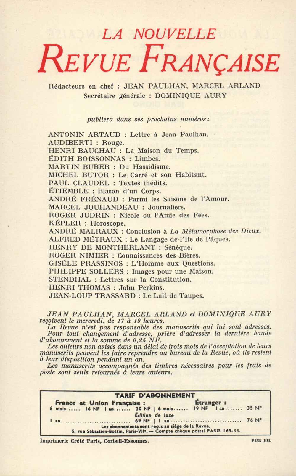 La Nouvelle Revue Française N' 90 (Juin 1960)