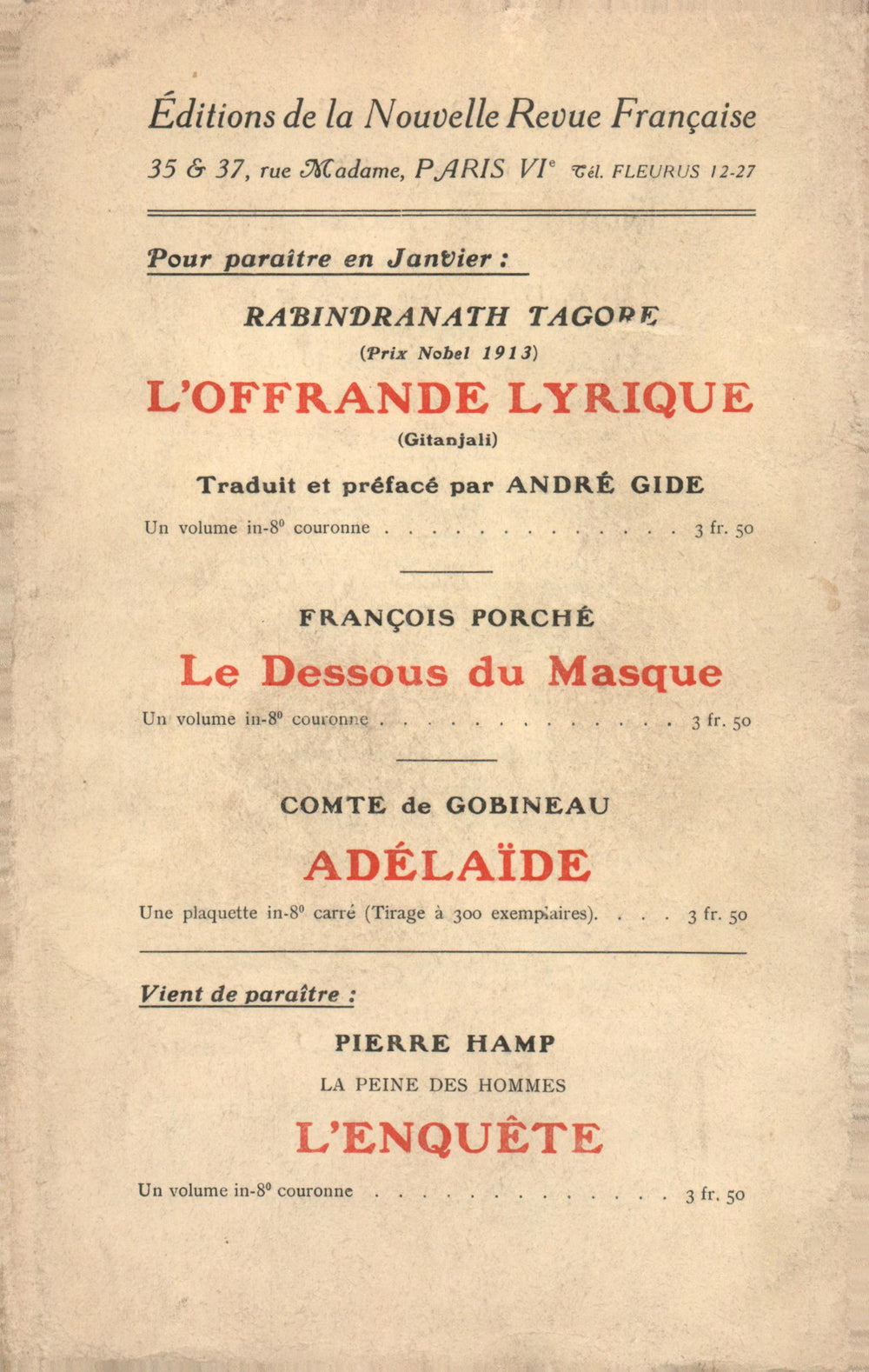 La Nouvelle Revue Française N' 61 (Janvier 1914)