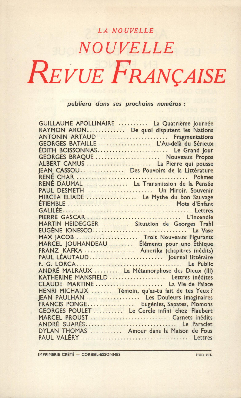 La Nouvelle Nouvelle Revue Française N' 20 (Aoűt 1954)
