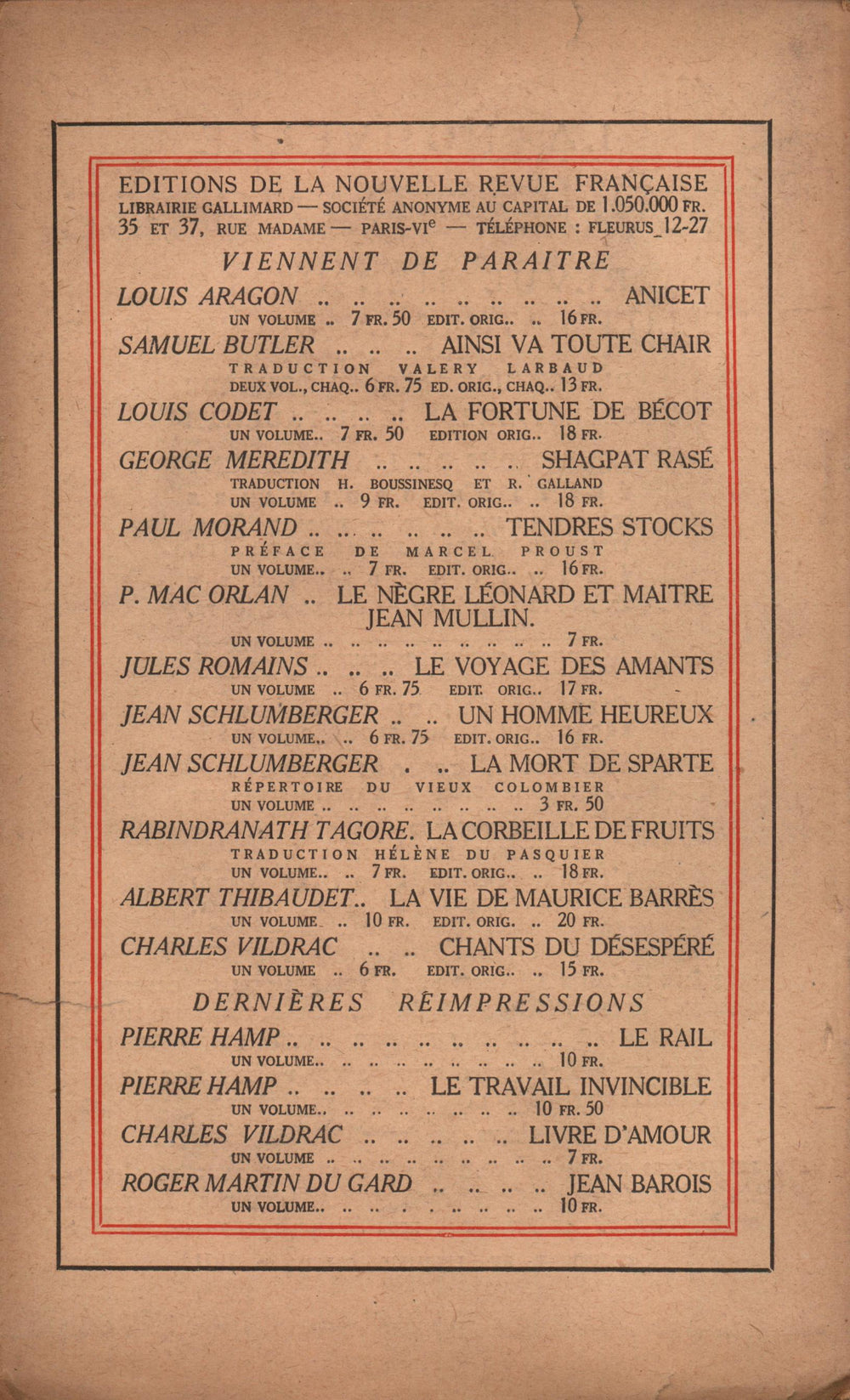 La Nouvelle Revue Française N' 91 (Avril 1921)