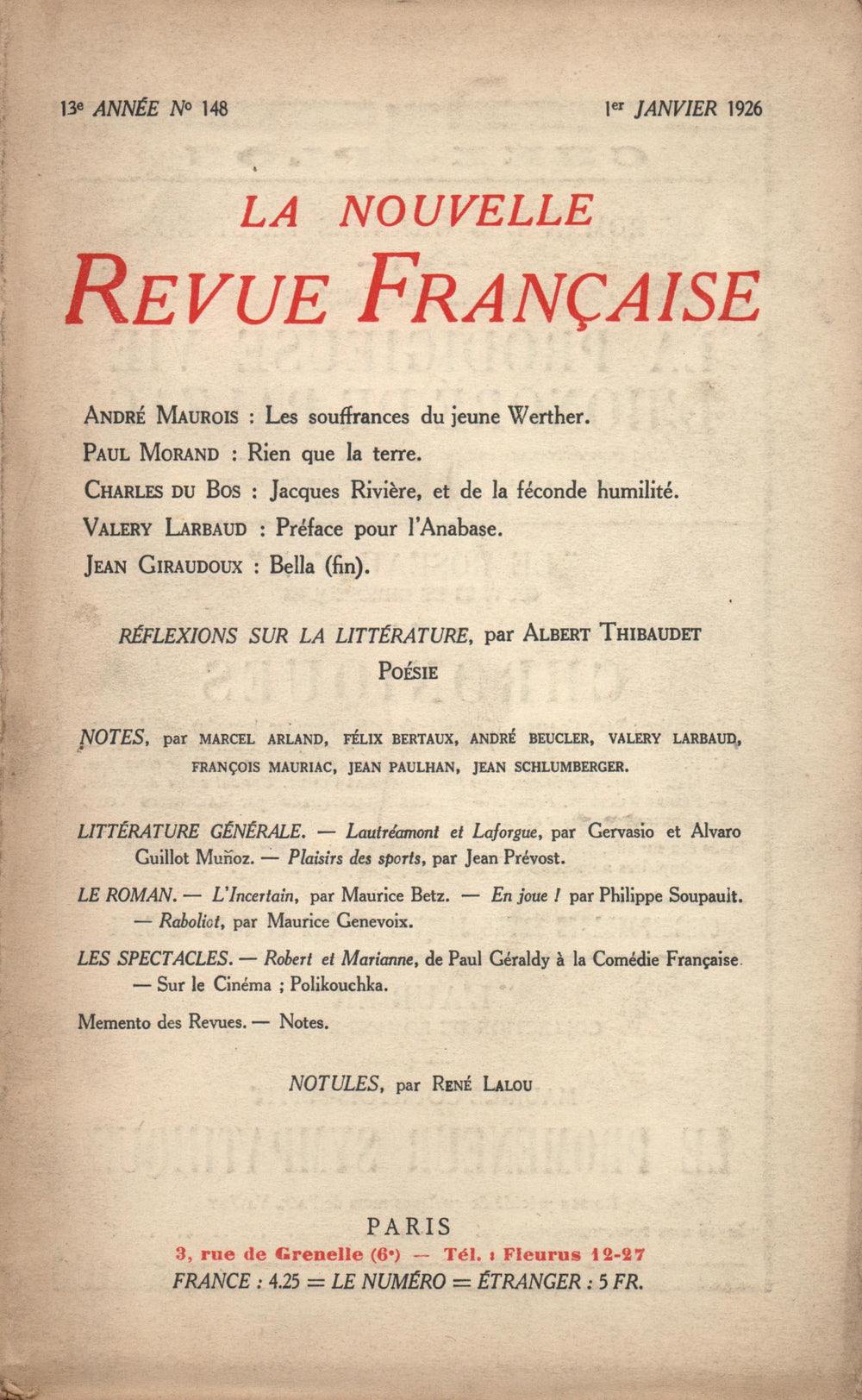 La Nouvelle Revue Française N' 148 (Janvier 1926)