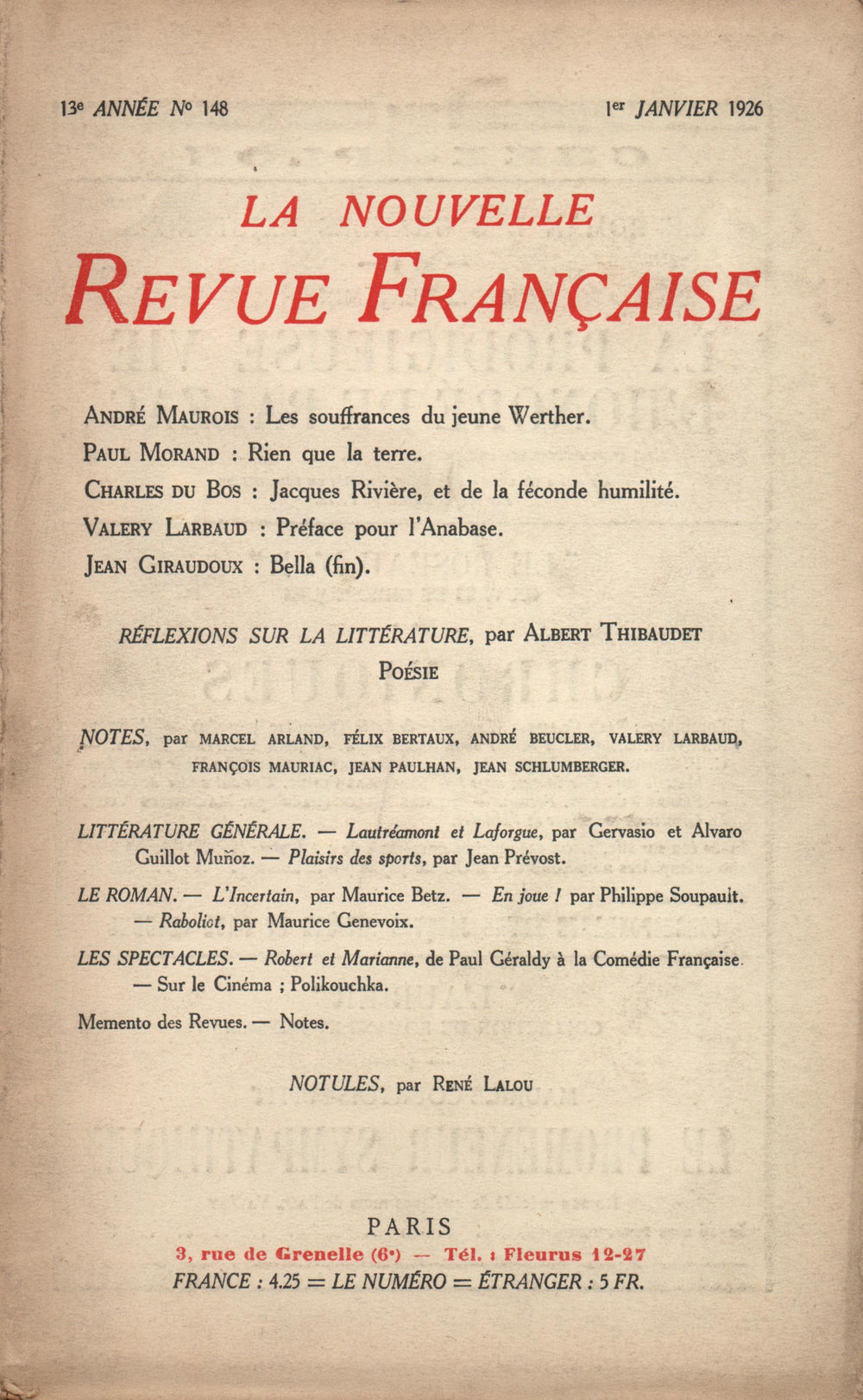 La Nouvelle Revue Française N' 148 (Janvier 1926)