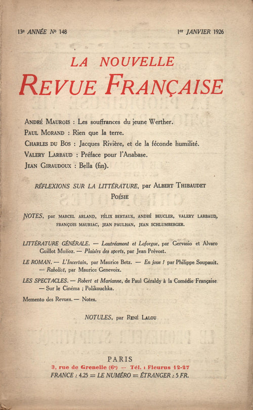 La Nouvelle Revue Française N' 148 (Janvier 1926)