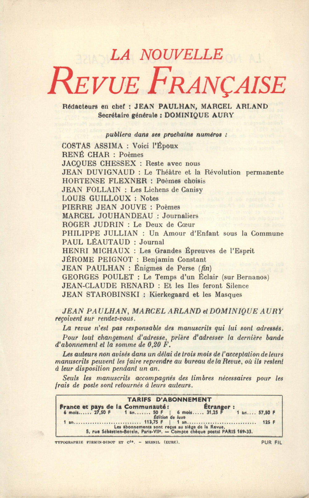 La Nouvelle Revue Française N' 132 (Décembre 1963)