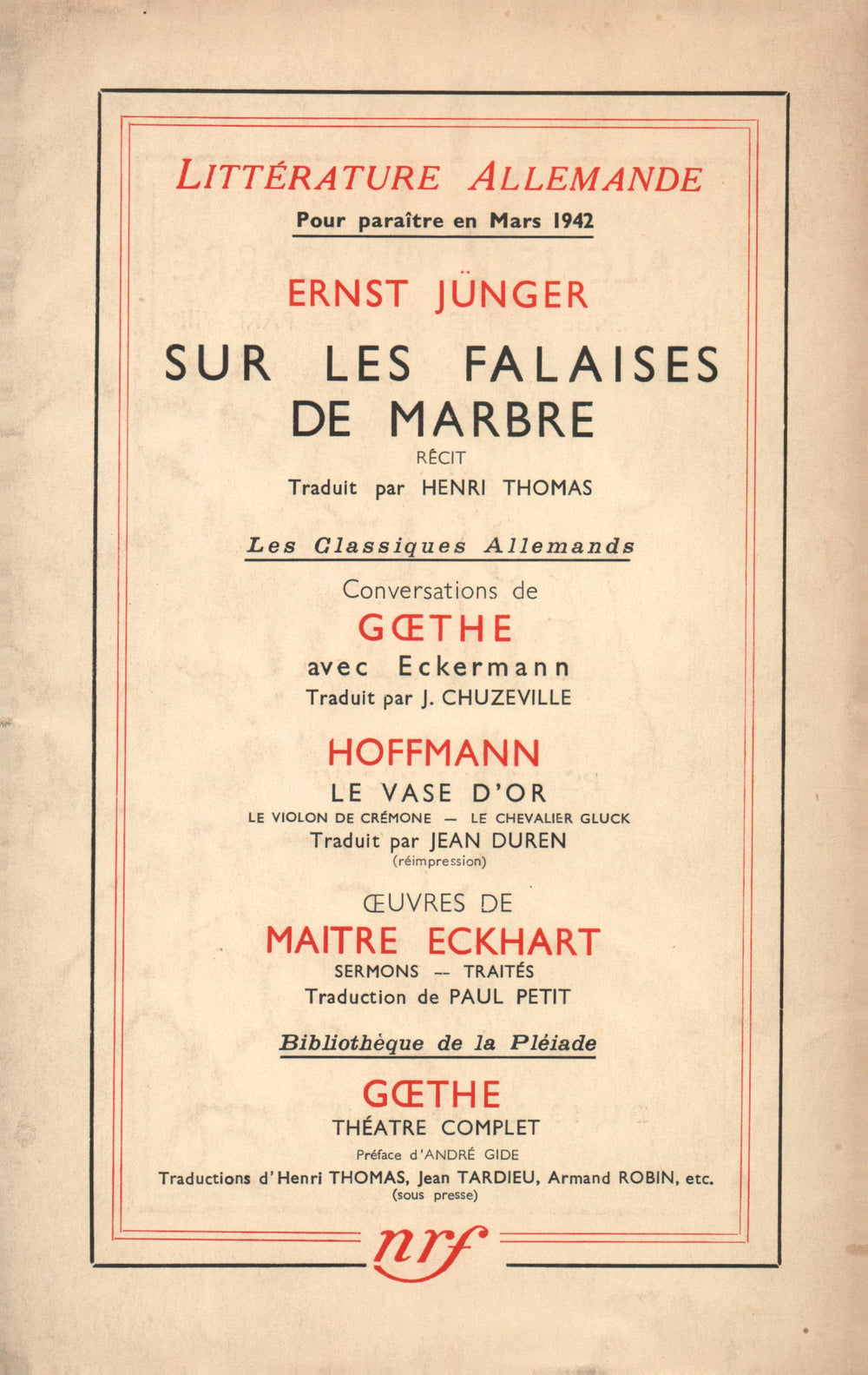 La Nouvelle Revue Française N' 337 (Mars 1942)