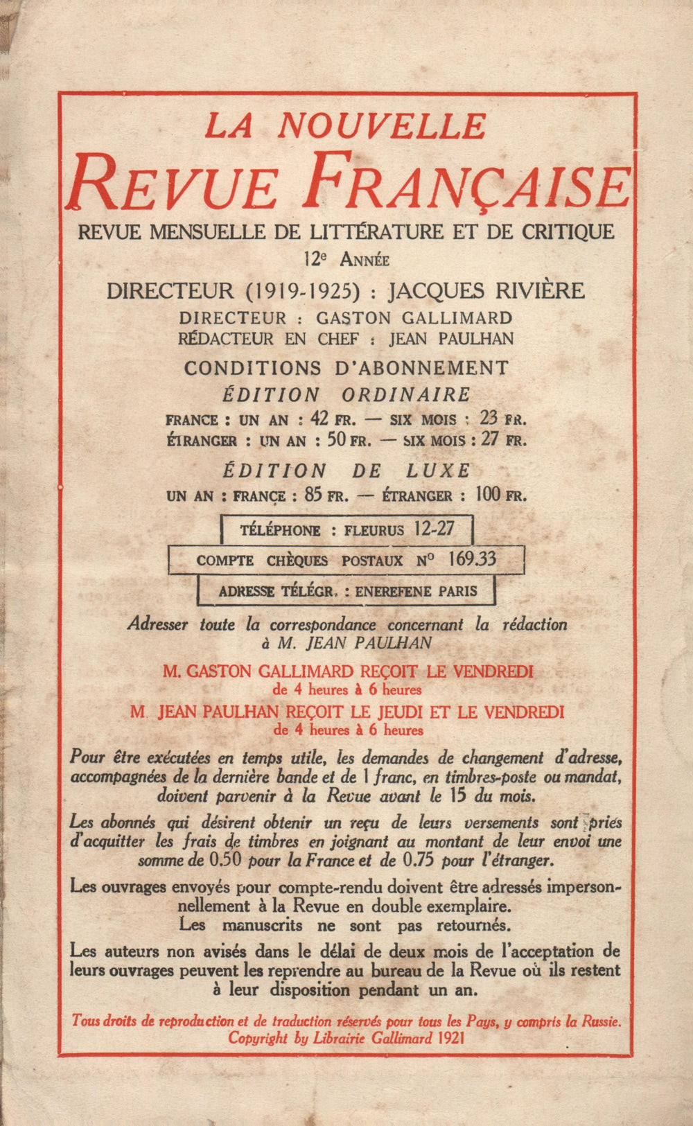 La Nouvelle Revue Française N' 141 (Juin 1925)