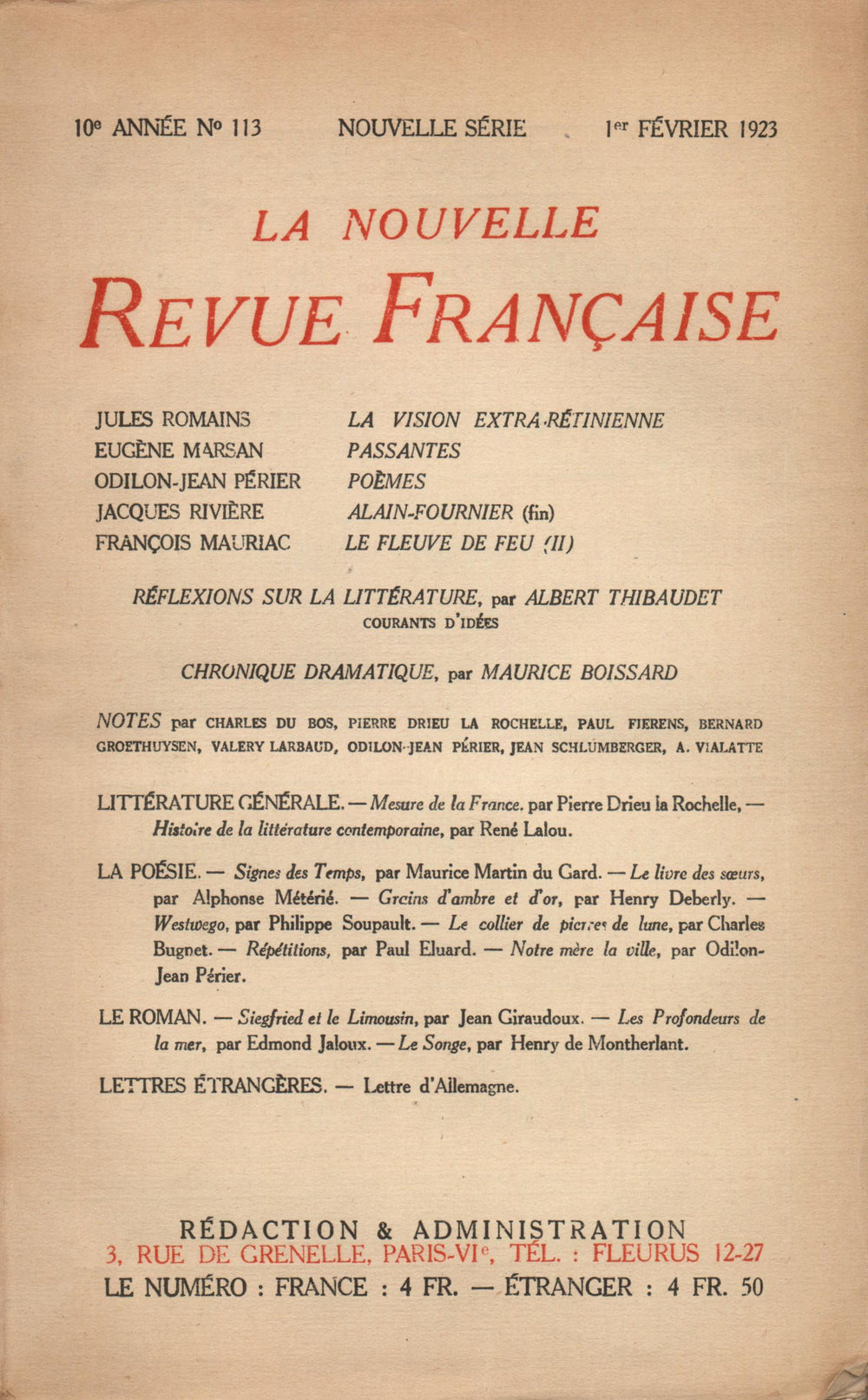 La Nouvelle Revue Française N' 113 (Février 1923)