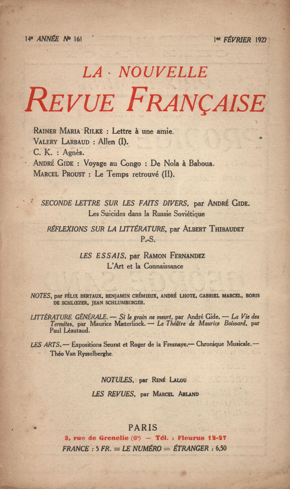 La Nouvelle Revue Française N' 161 (Février 1927)