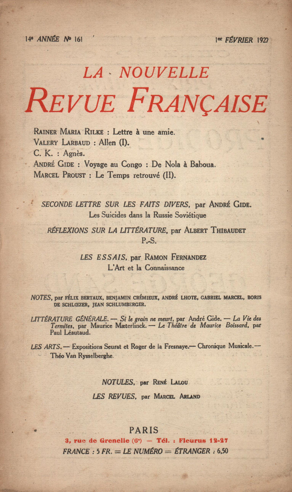 La Nouvelle Revue Française N' 161 (Février 1927)