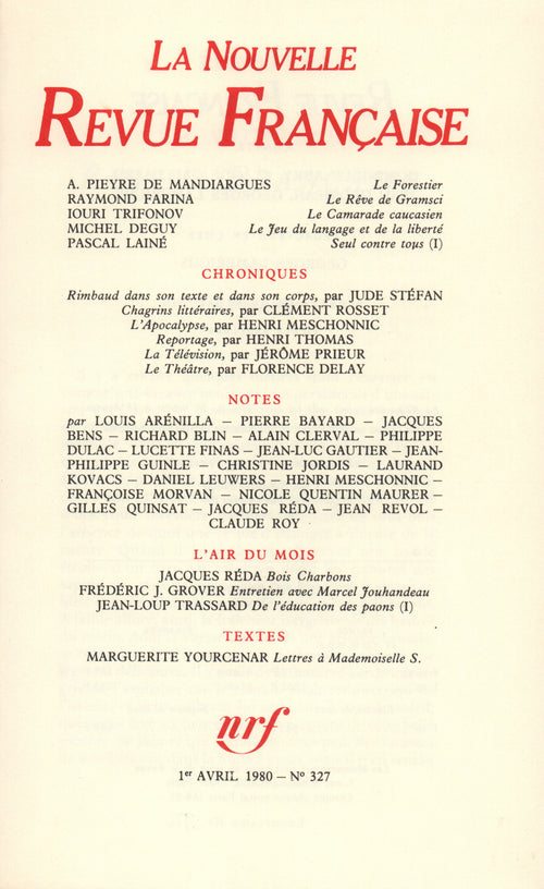 La Nouvelle Revue Française N° 327