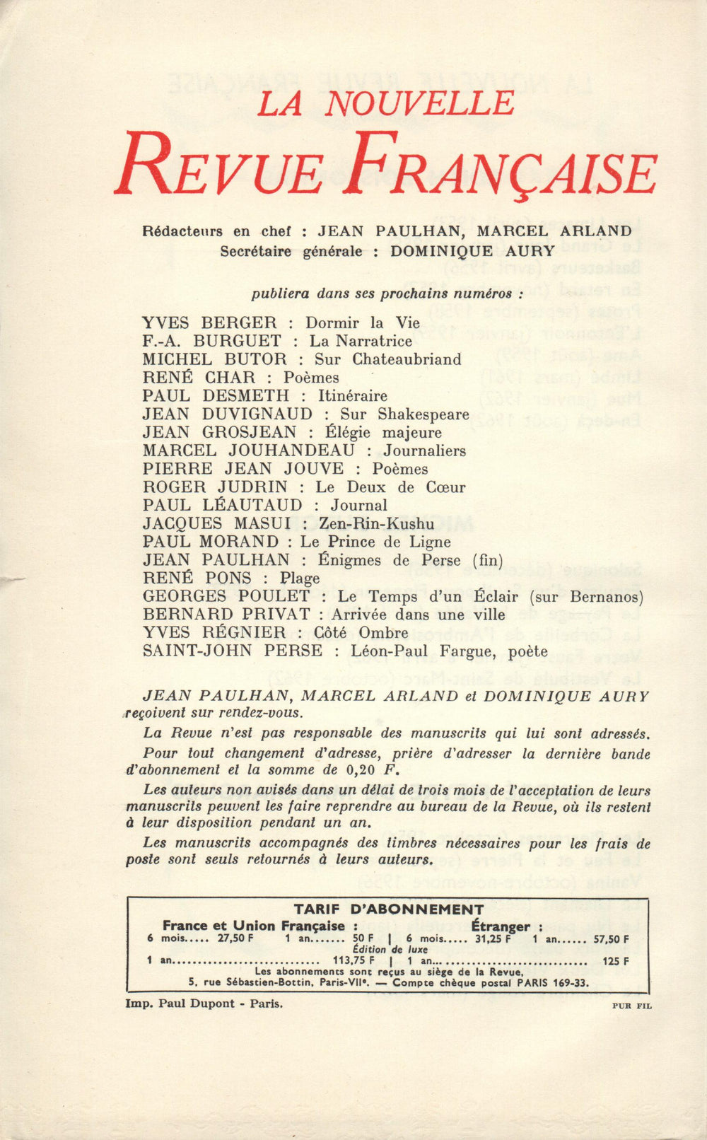 La Nouvelle Revue Française N' 127 (Juillet 1963)