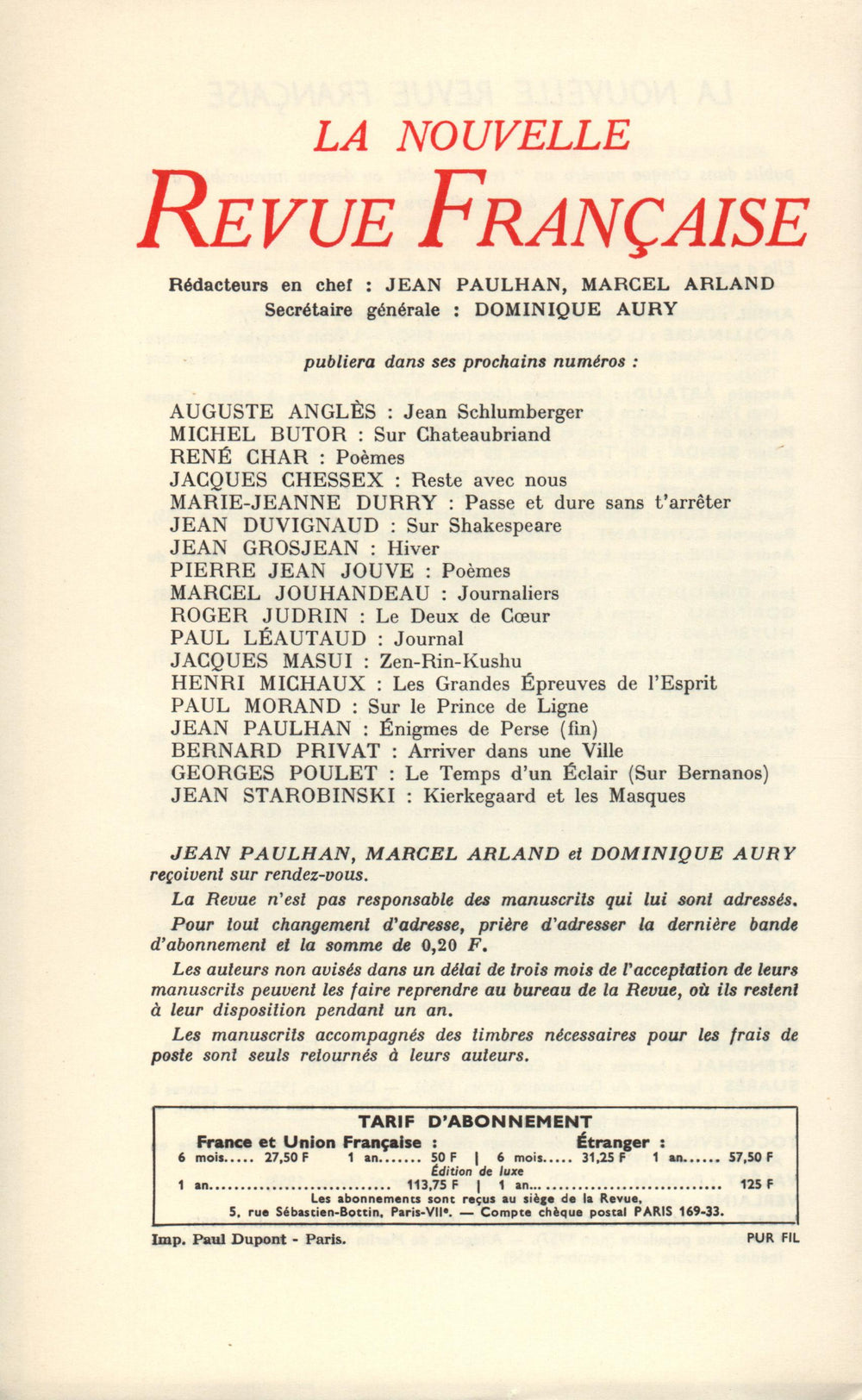 La Nouvelle Revue Française N' 129 (Septembre 1963)