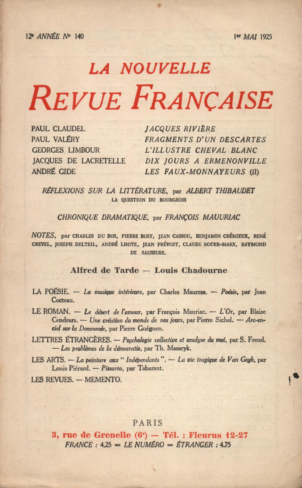 La Nouvelle Revue Française N' 140 (Mai 1925)