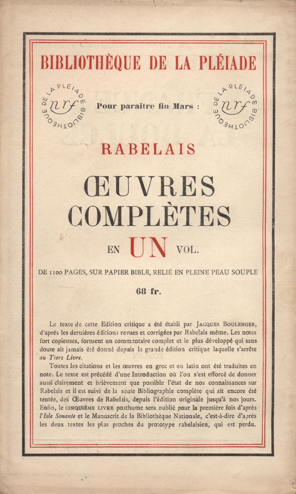 La Nouvelle Revue Française N° 246 (Mars 1934)