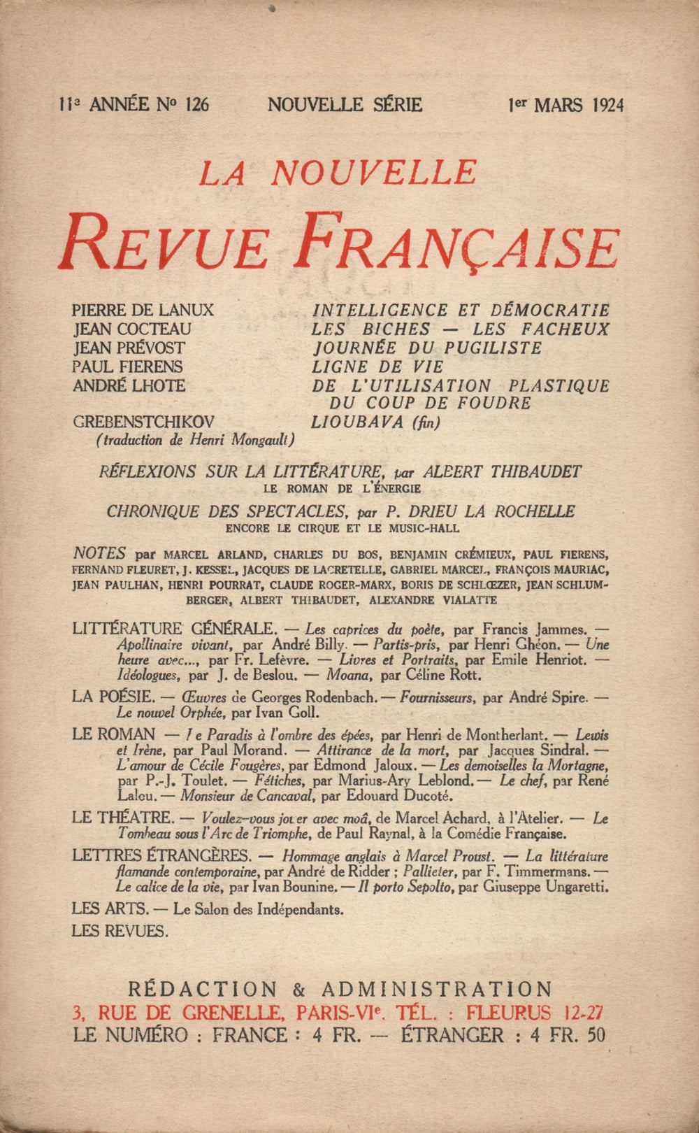 La Nouvelle Revue Française N' 126 (Mars 1924)