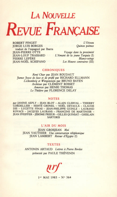 La Nouvelle Revue Française N° 364