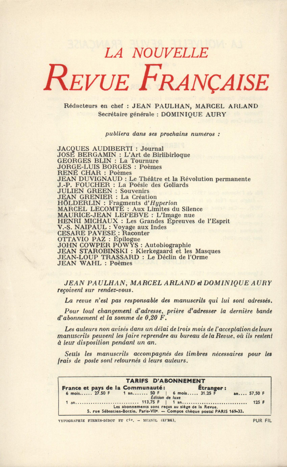 La Nouvelle Revue Française N' 147 (Mars 1965)