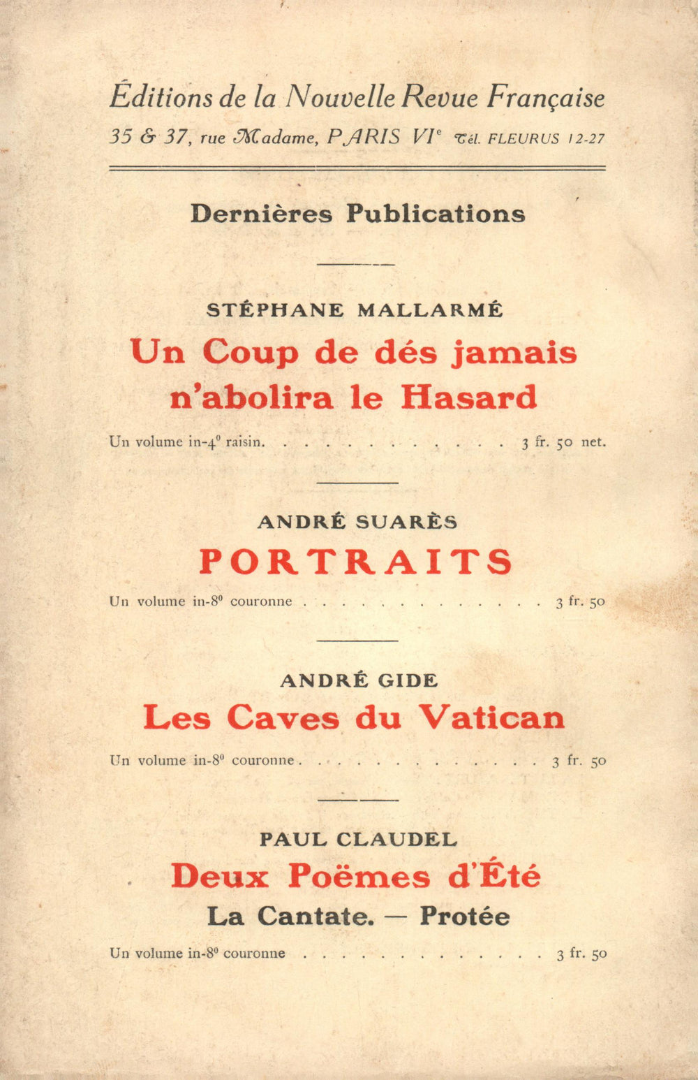 La Nouvelle Revue Française N' 68 (Aoűt 1914)