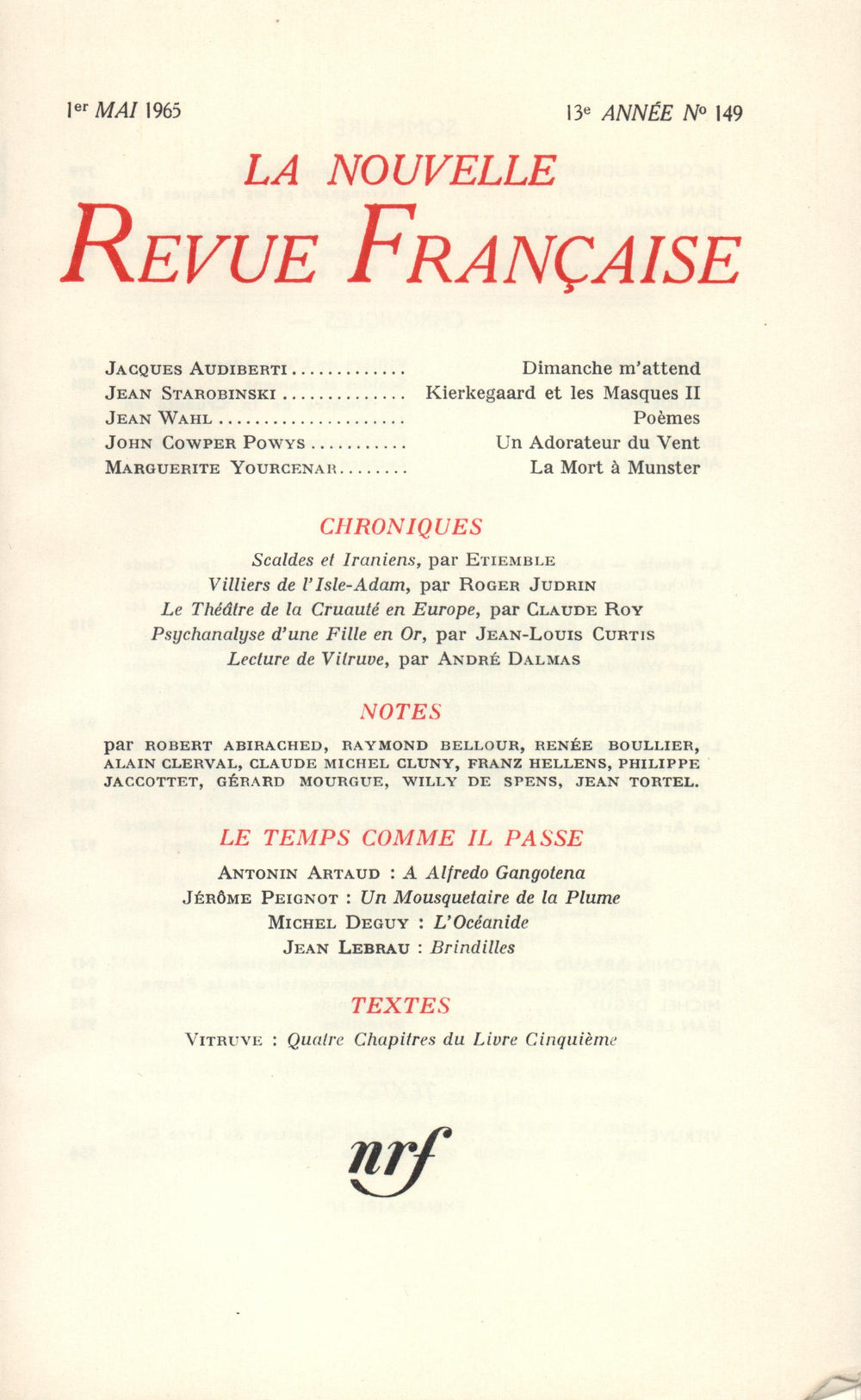 La Nouvelle Revue Française N' 149 (Mai 1965)