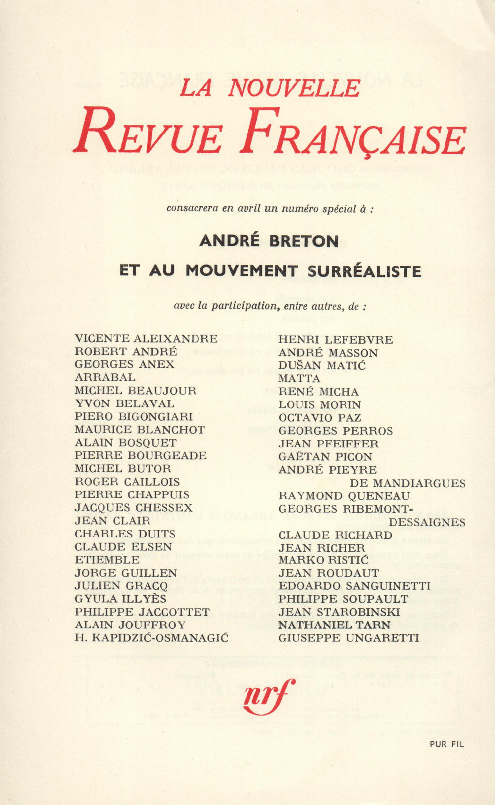 La Nouvelle Revue Française N' 171 (Mars 1967)