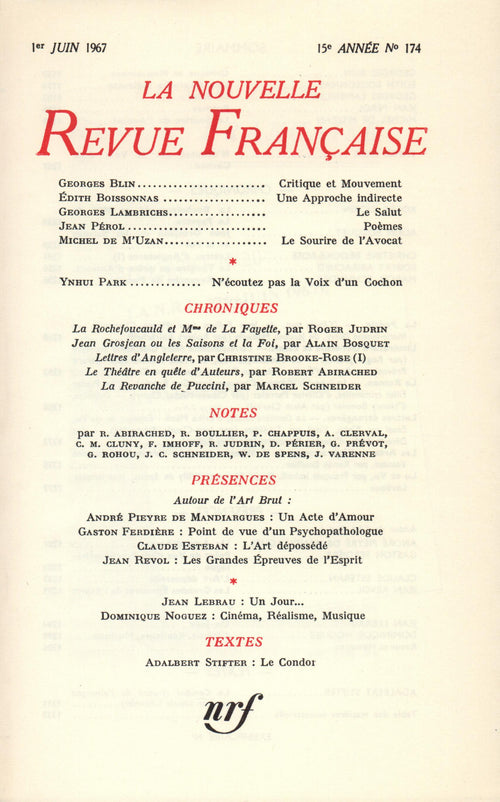 La Nouvelle Revue Française N' 174 (Juin 1967)