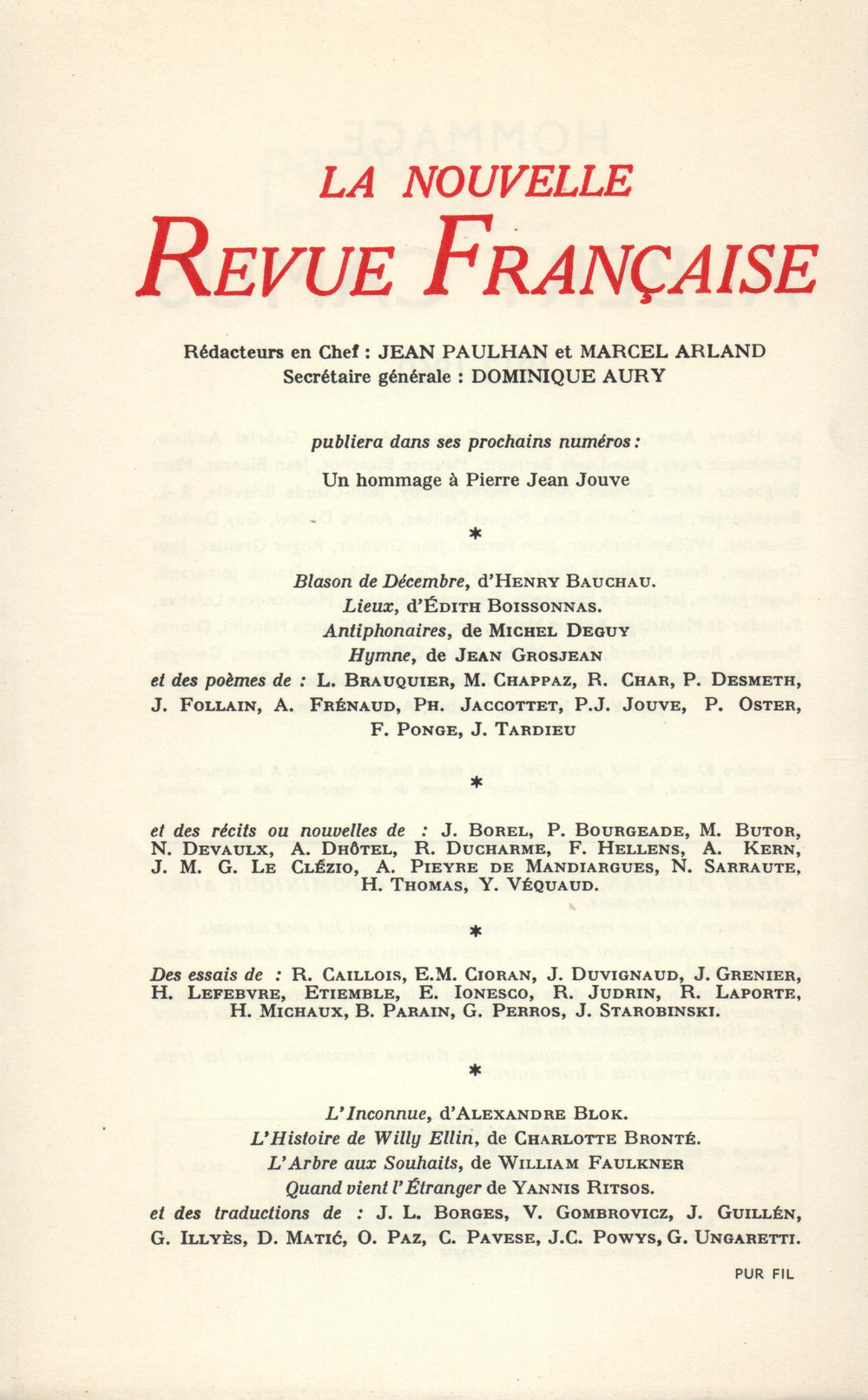 La Nouvelle Revue Française N' 179 (Novembre 1967)