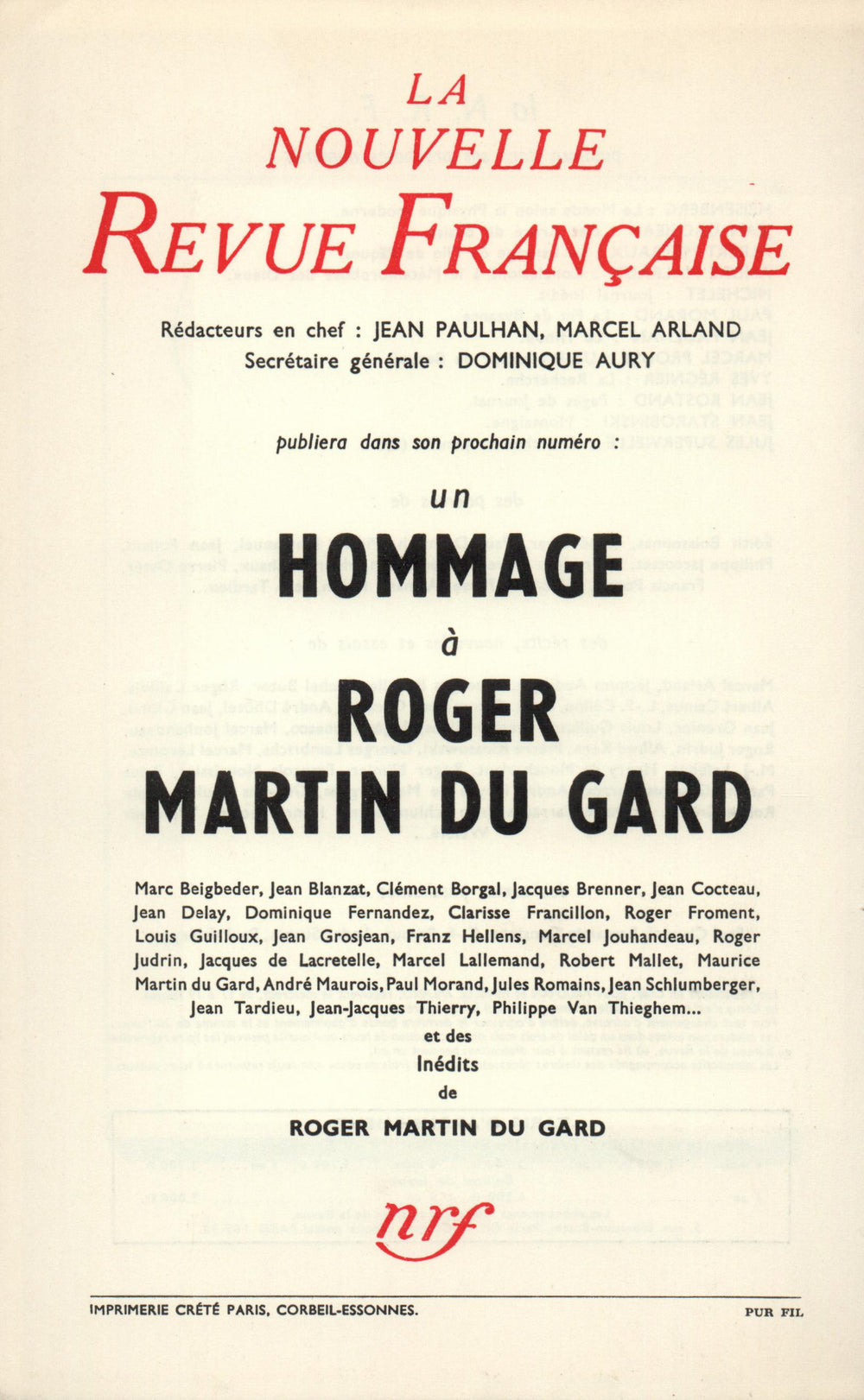 La Nouvelle Nouvelle Revue Française N' 71 (Novembre 1958)