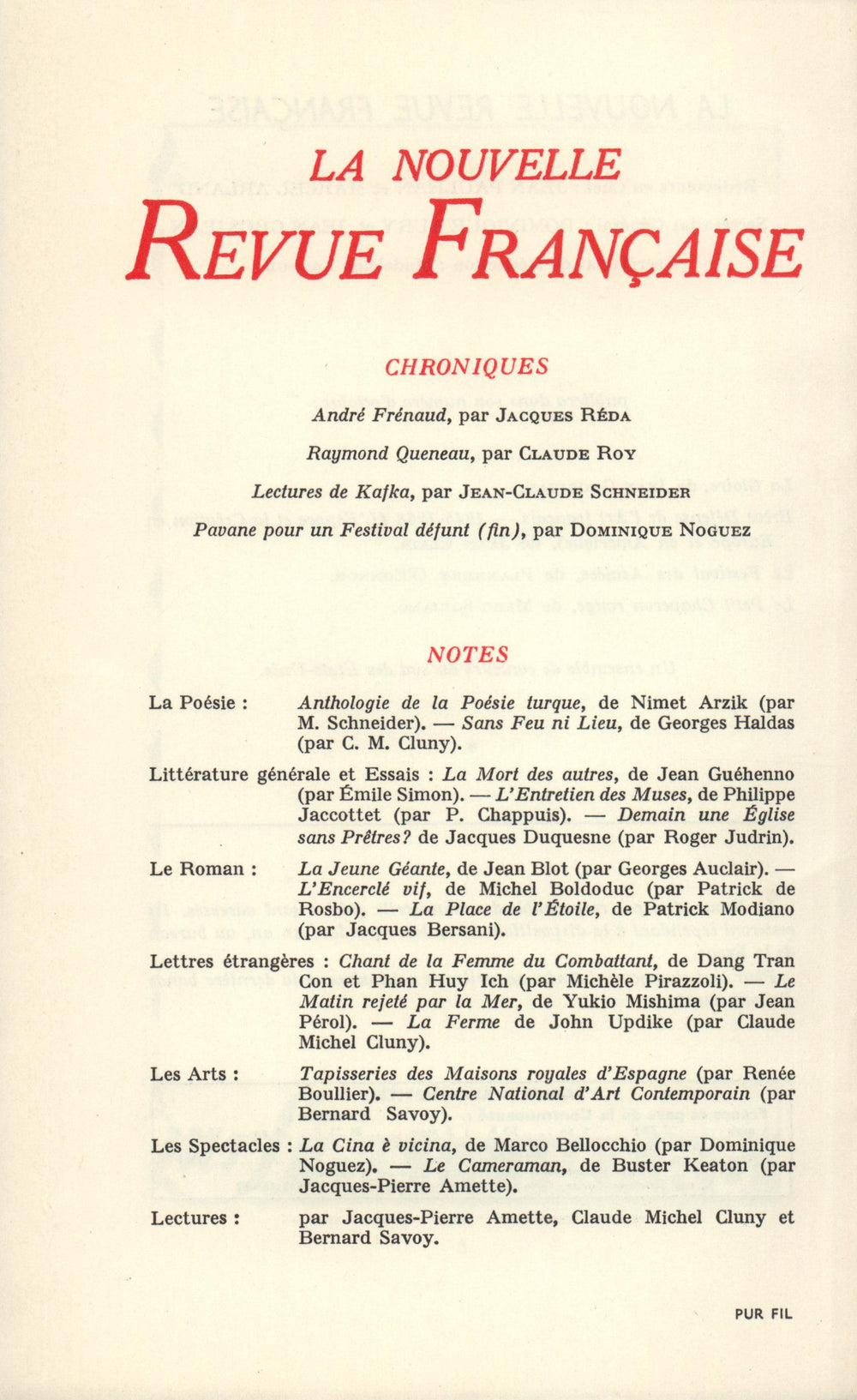 La Nouvelle Revue Française N' 189 (Septembre 1968)