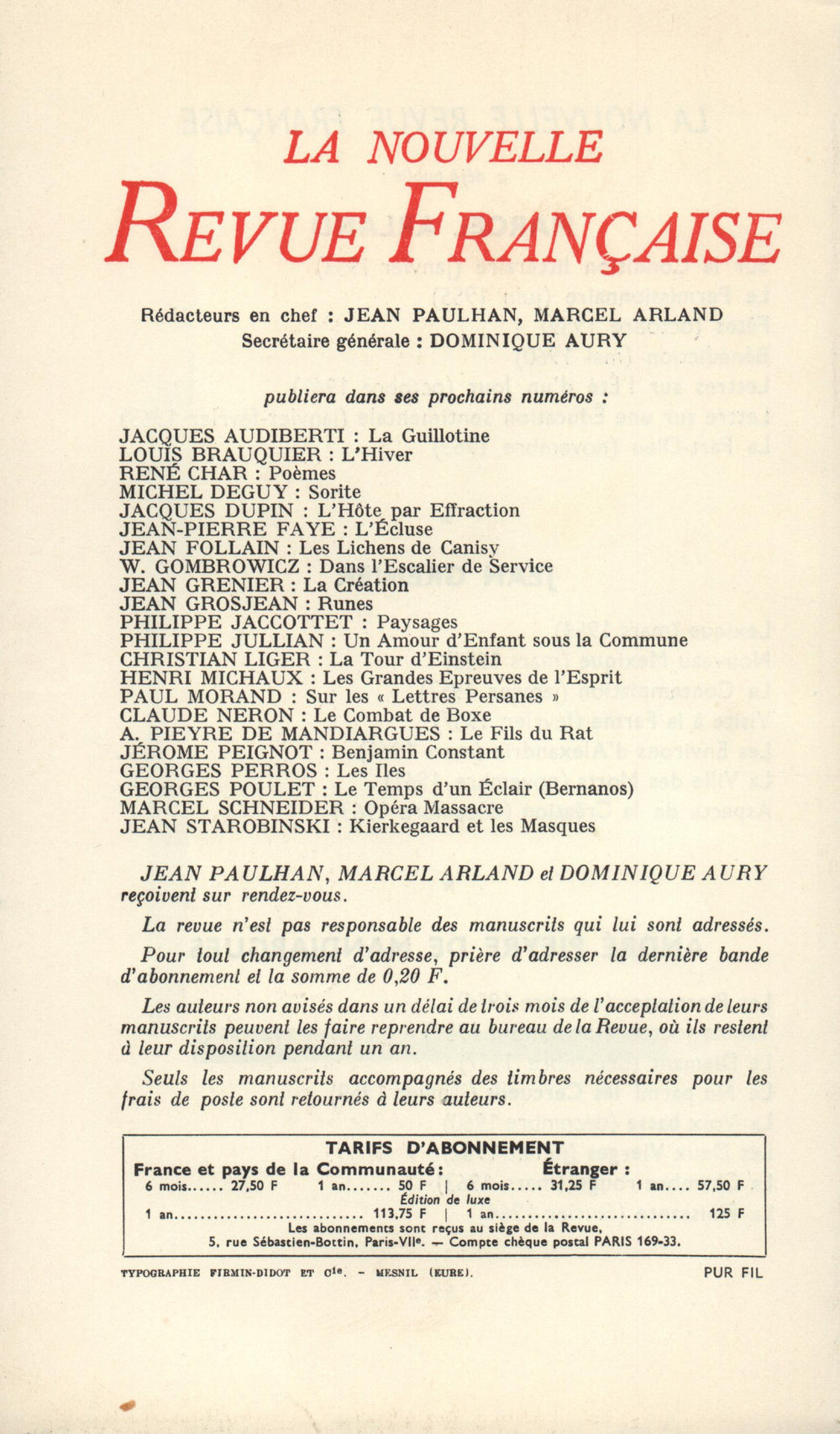 La Nouvelle Revue Française N' 138 (Juin 1964)