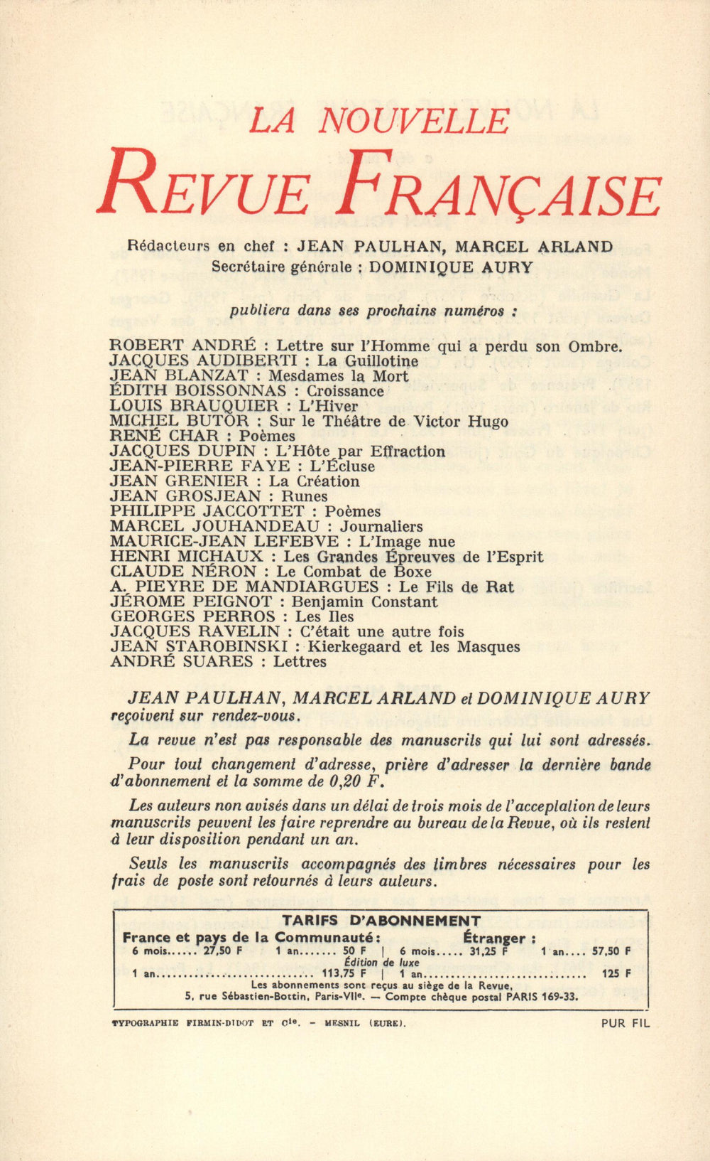 La Nouvelle Revue Française N' 140 (Aoűt 1964)