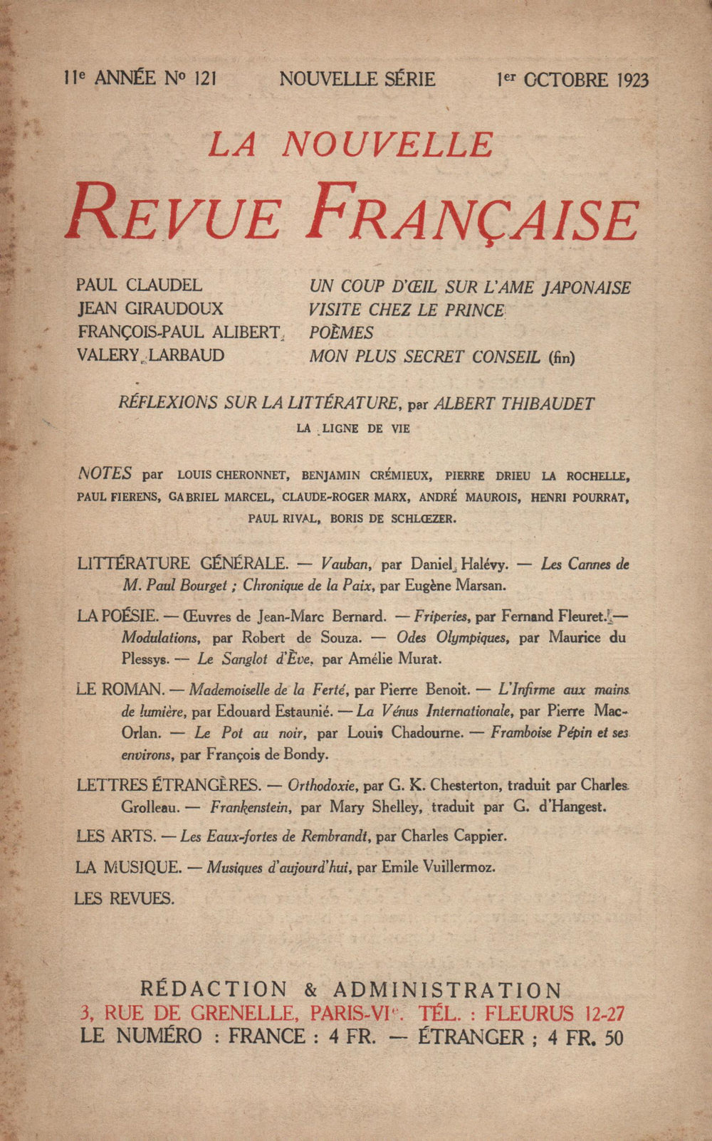 La Nouvelle Revue Française N' 121 (Octobre 1923)