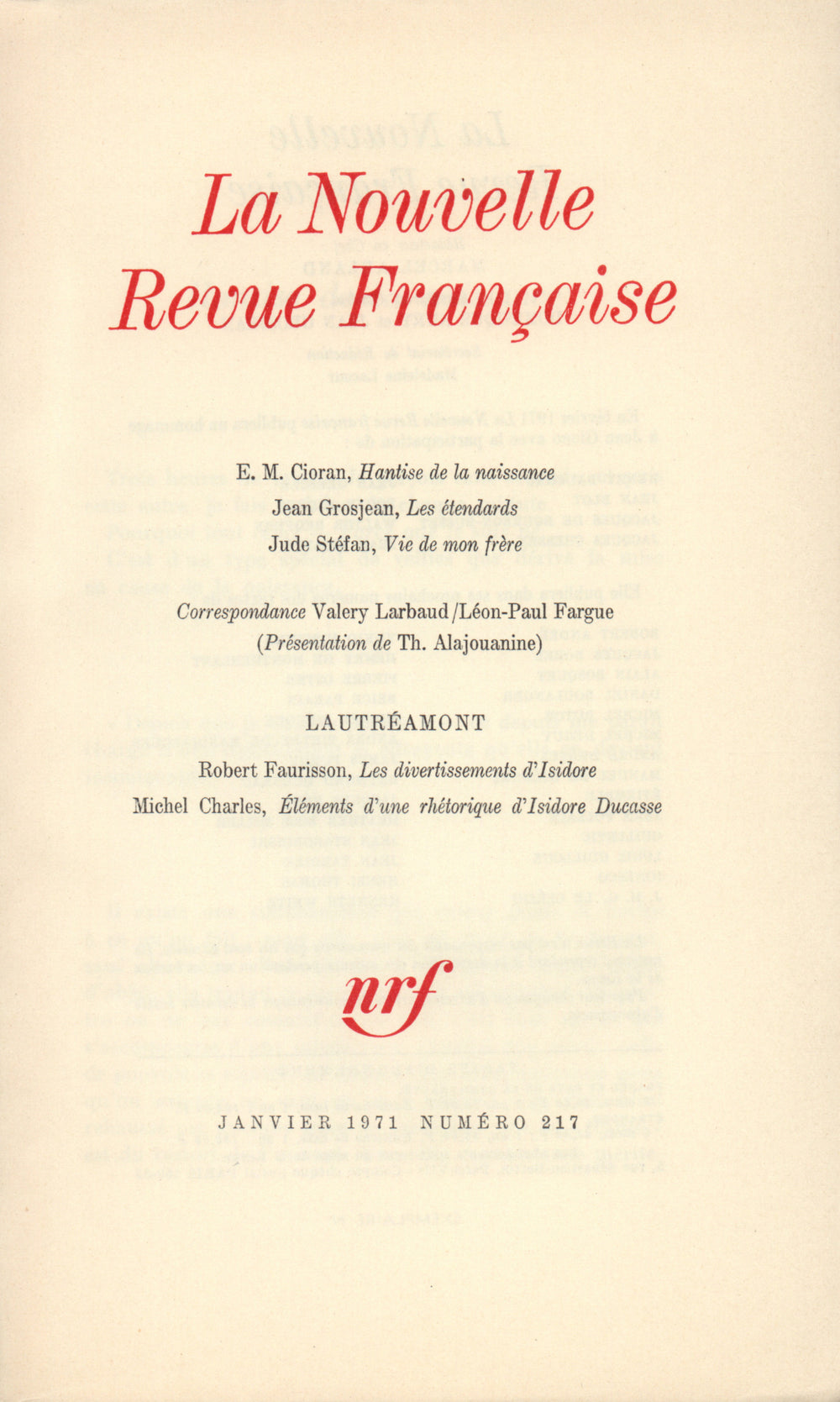 La Nouvelle Revue Française N° 217
