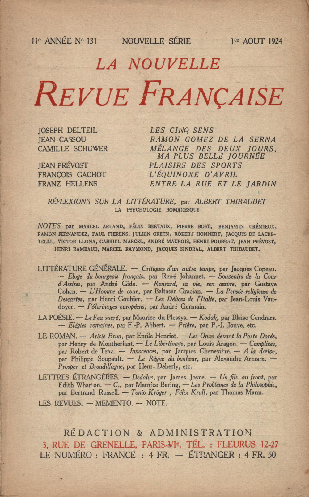 La Nouvelle Revue Française N' 131 (Aoűt 1924)