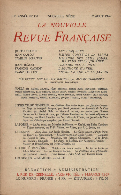La Nouvelle Revue Française N' 131 (Aoűt 1924)